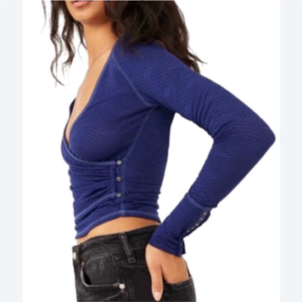 Free people penny wrap top in ink blue combo